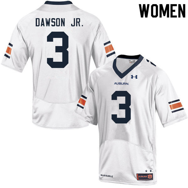 Auburn Tigers Women's Tar'Varish Dawson Jr. #3 White Under Armour Stitched College 2021 NCAA Authentic Football Jersey ZYD7174OO